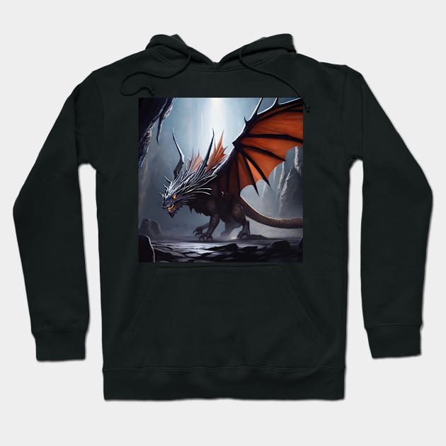 Evil Black Dragon with Red Wings in a Cave Hoodie by dragynrain